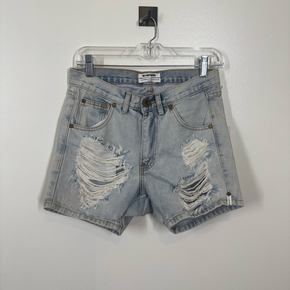NWT One Teaspoon Light Blue Denim Shorts Distressed Size 24 AU Hustlers Classic